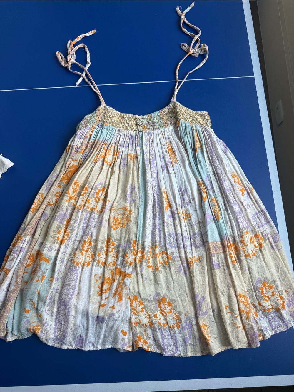 Free People Cream Floral Smocked Romper with Orange & Lavender Accents